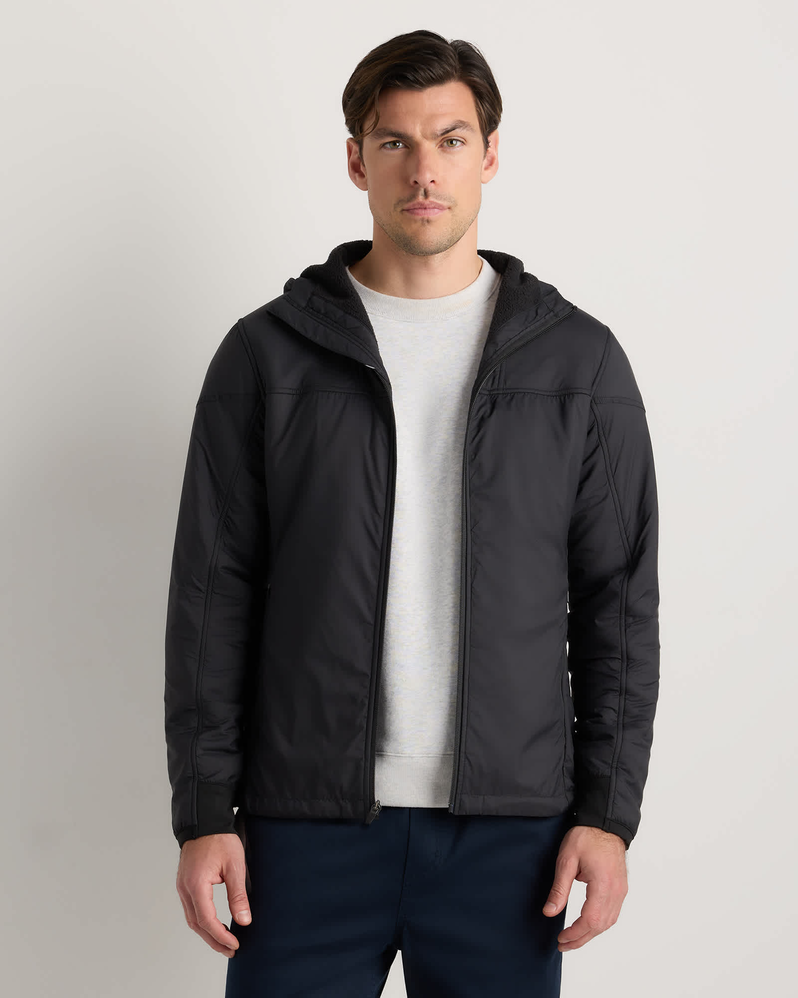Rich Black Weather Proof Fleece-Lined Hooded Jacket
