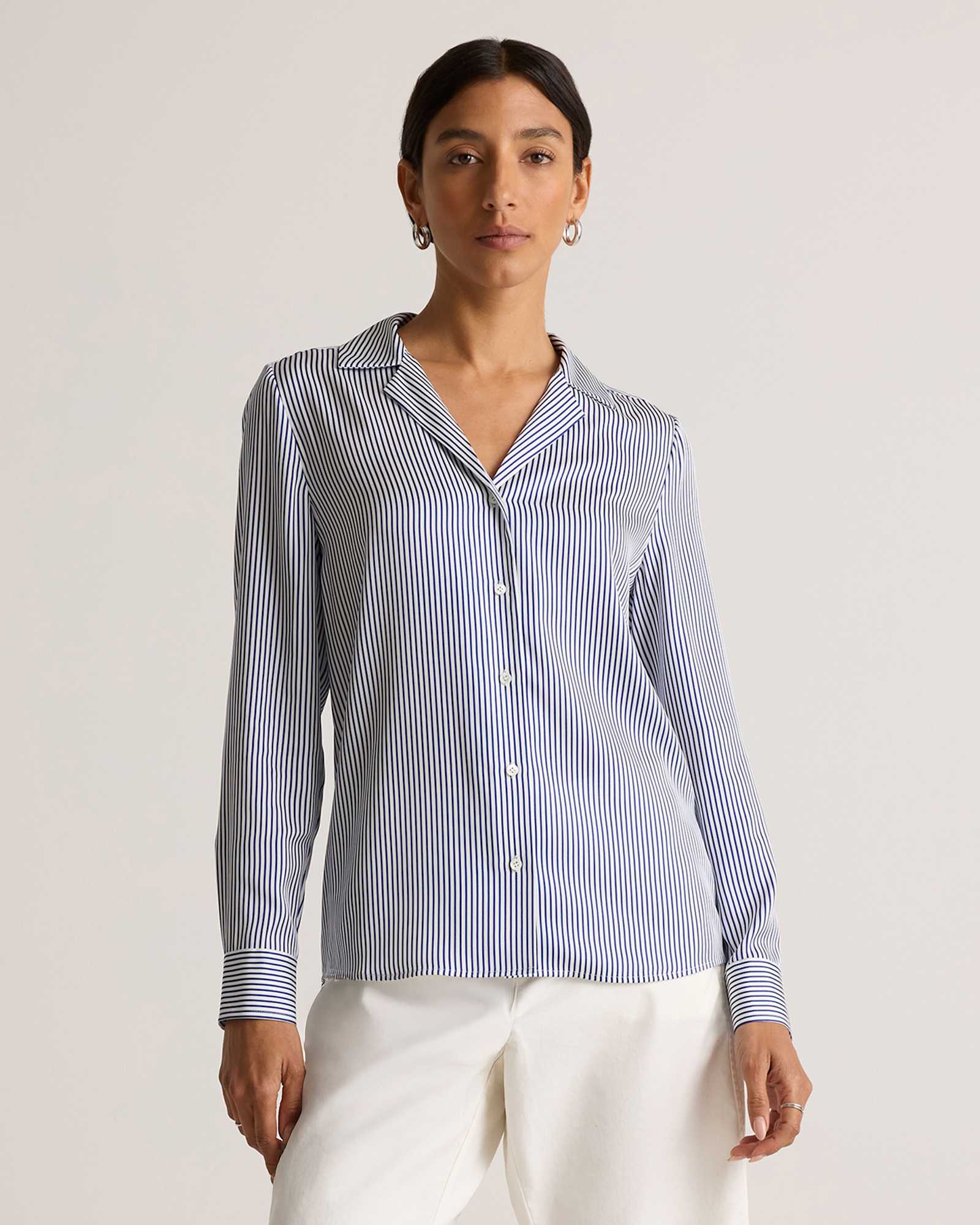 black Washable Stretch Silk Notch Collar Blouse