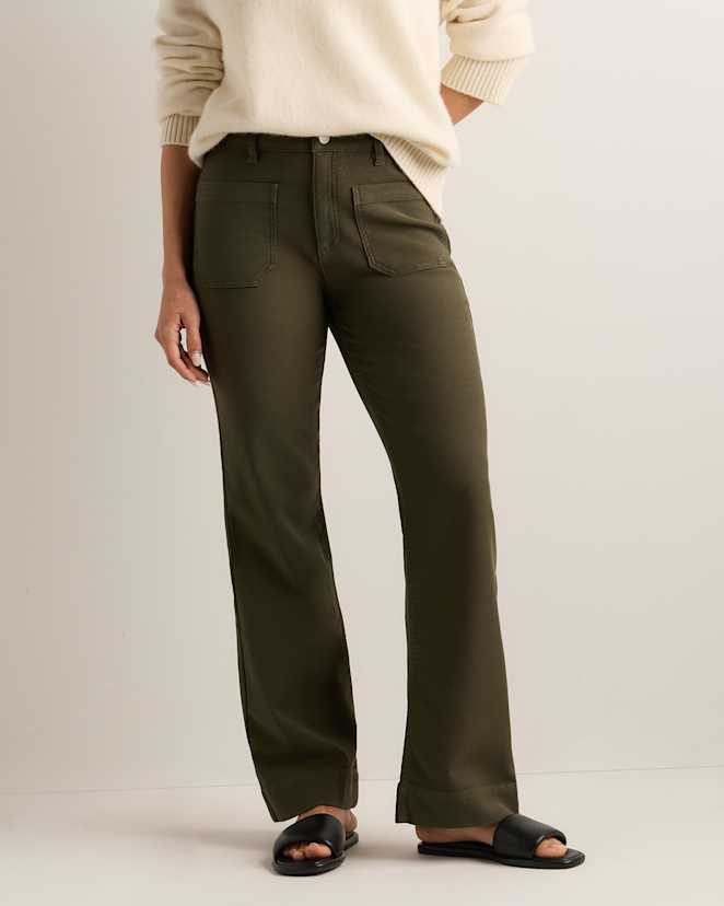 Bayberry Olive Pantalon à jambes larges en jersey bouclette