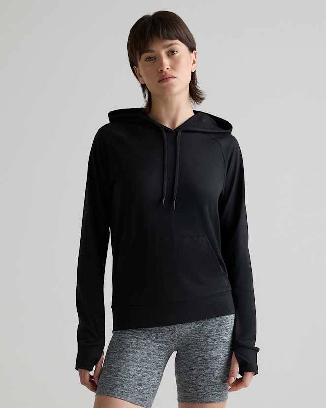 Black Flowknit Pullover Hoodie