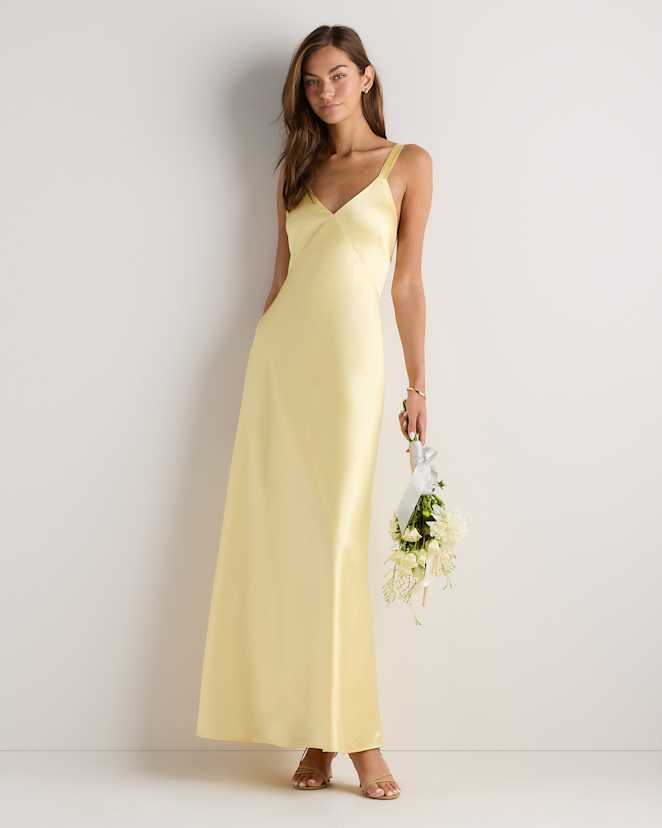 Pastel Yellow Bianca Stretch Satin Dress