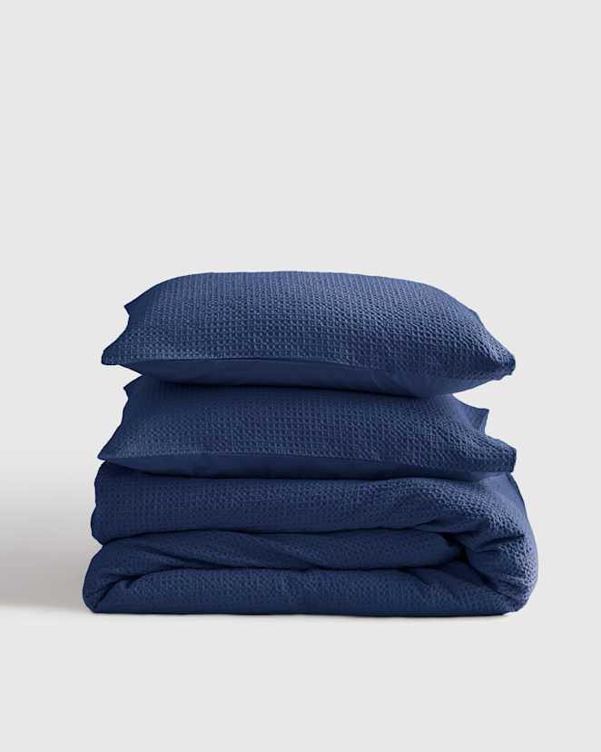 Indigo Ensemble de housse de couette en nid d'abeille de luxe biologique