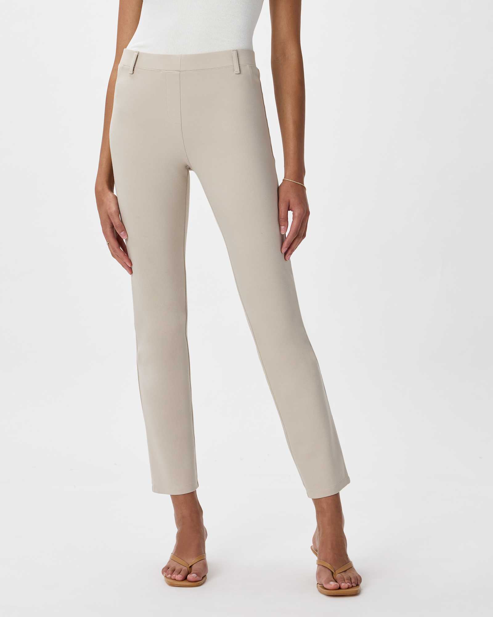ecru Ultra-Stretch Ponte Straight Leg Pants