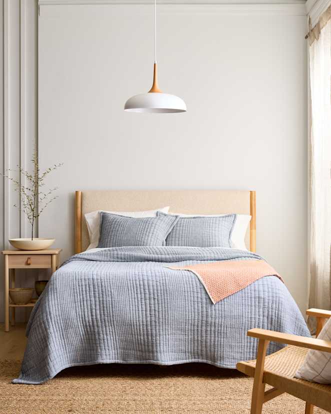 Blue DNU | Organic Cotton Channel Stitch Coverlet Set