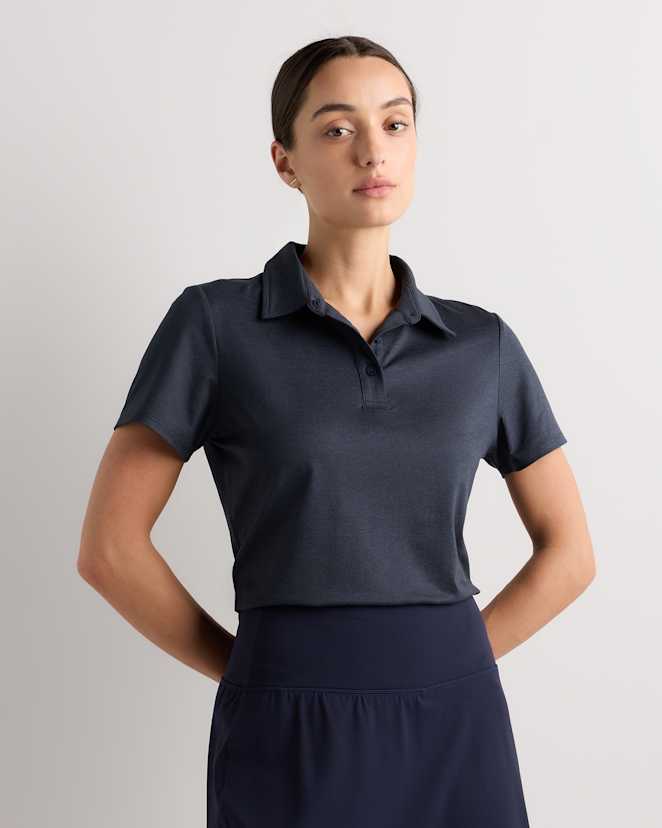 Heather Deep Navy Flowknit Breeze Short Sleeve Polo