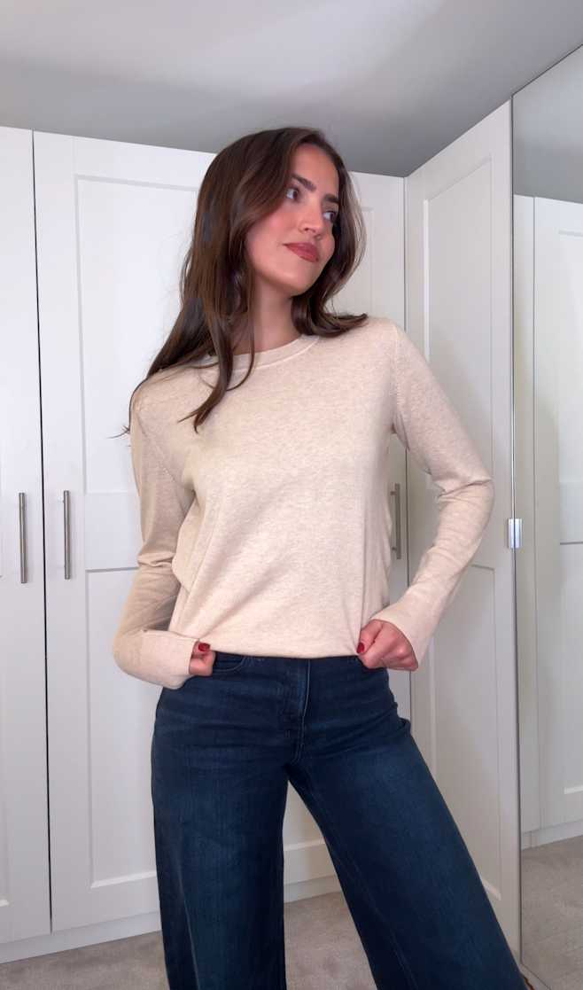 Heather Oatmeal Lightweight Cotton Cashmere Crew Sweater