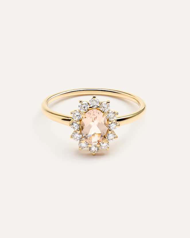 Yellow Gold 14K Gold Lab Grown Diamond and Morganite Halo Ring