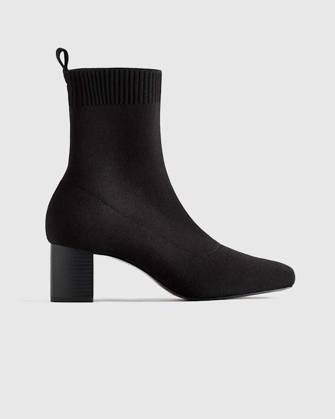 Black Eco Knit Heeled Bootie