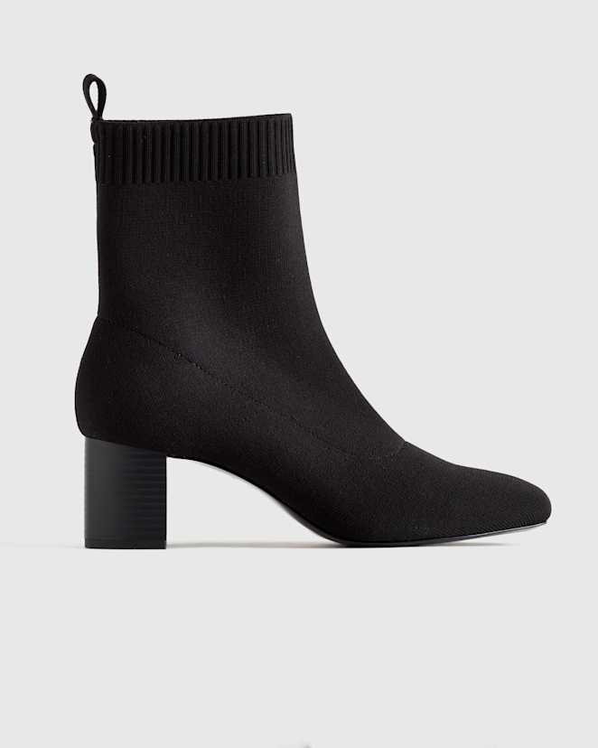 Black Eco Knit Heeled Bootie