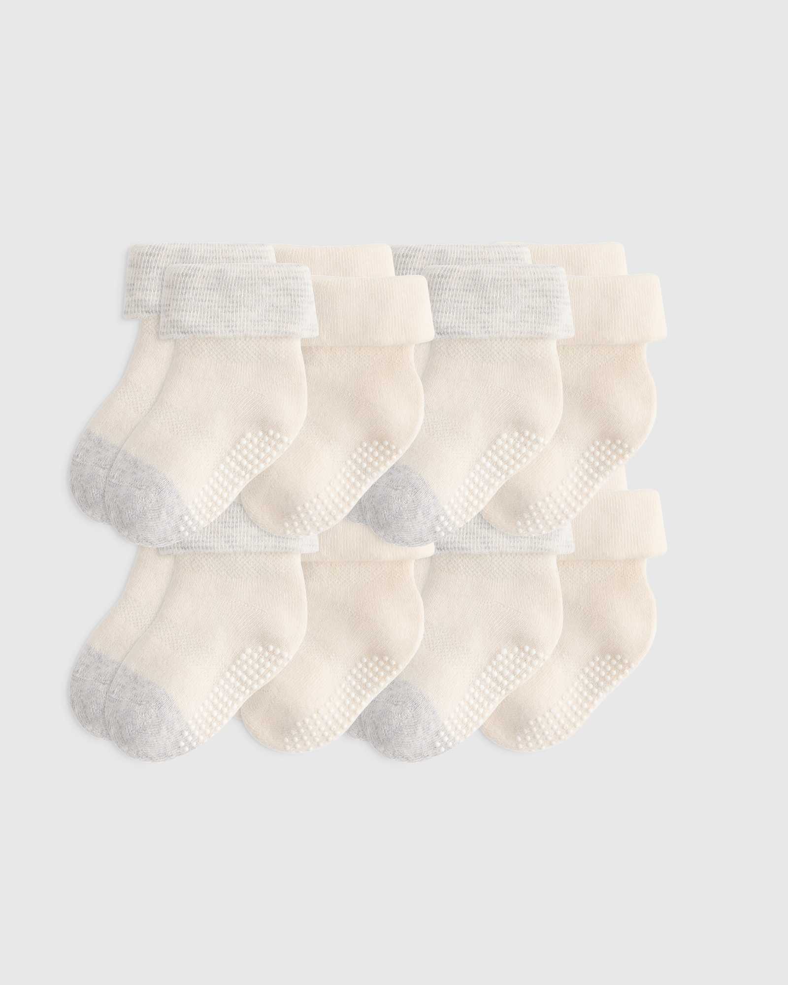 white/grey Organic Cotton Gripper Fold Over Socks 8-Pack