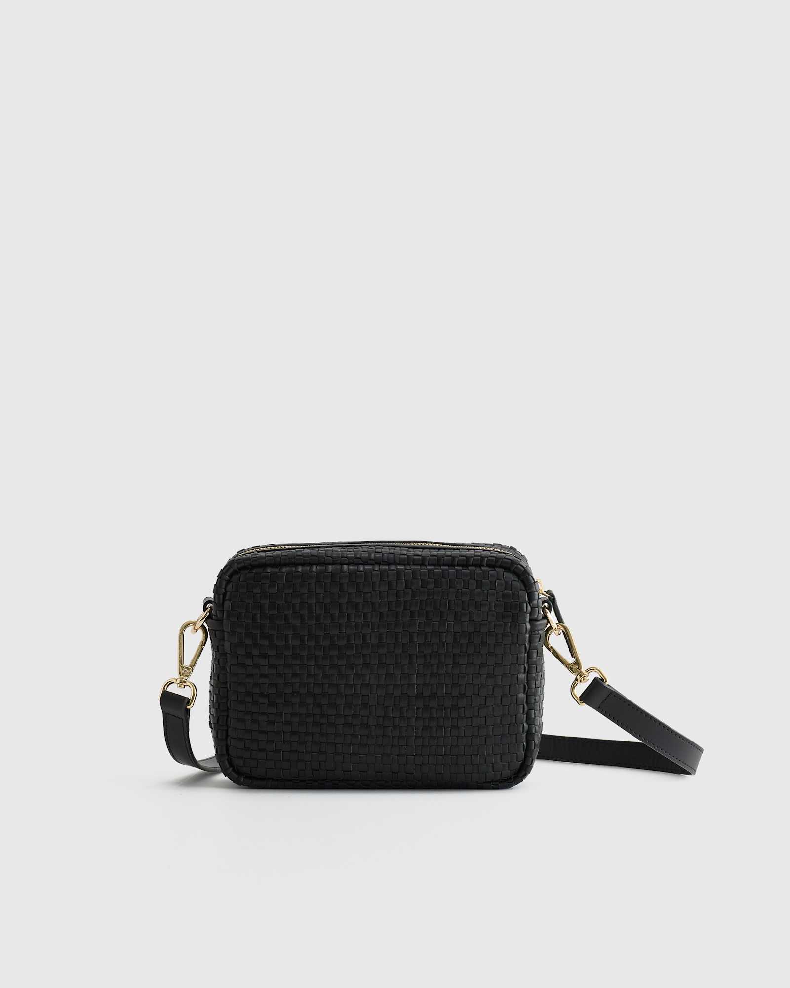 black Italian Leather Handwoven Crossbody