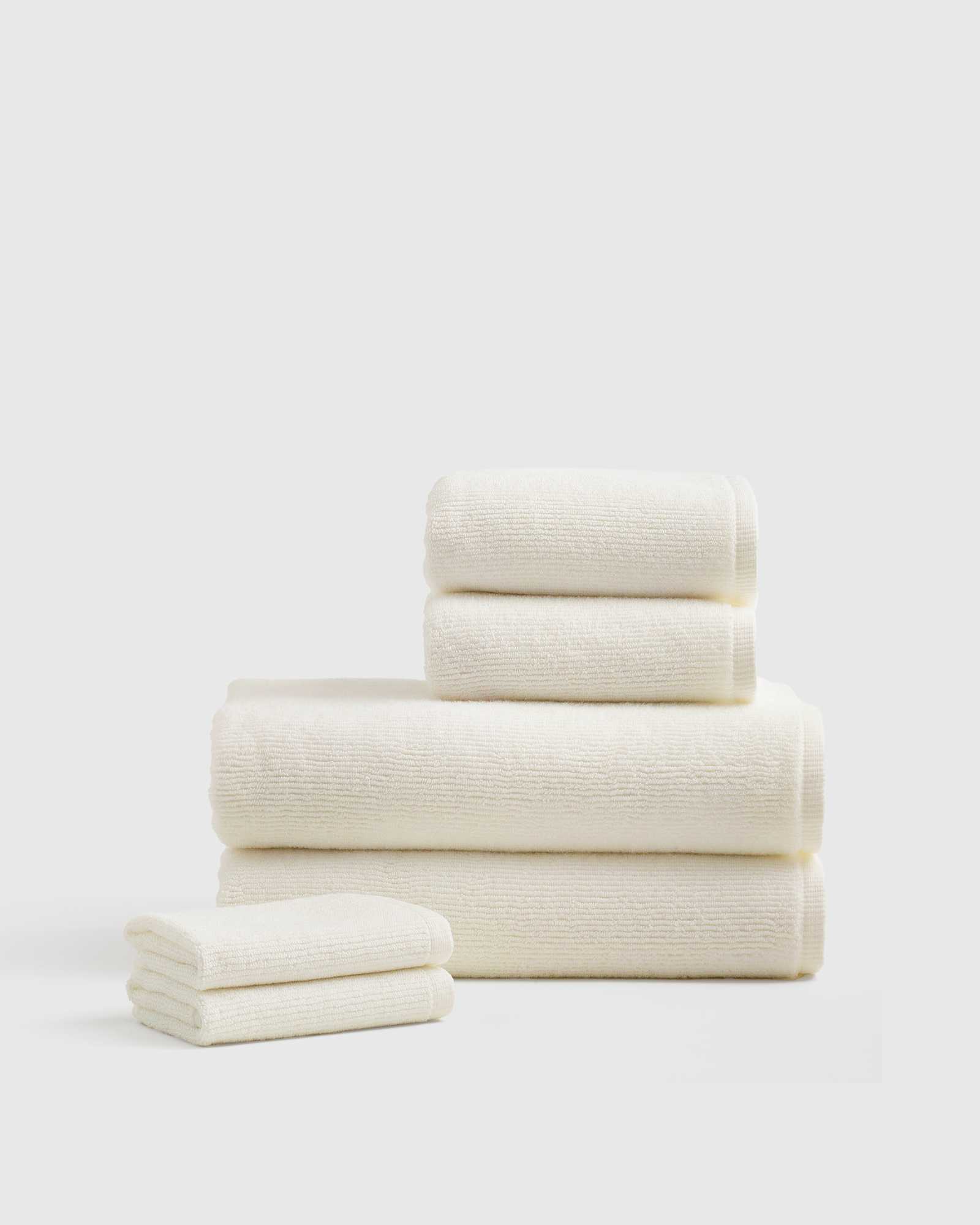 ivory Turkish Ribbed Quick Dry Bath Towel Bundle