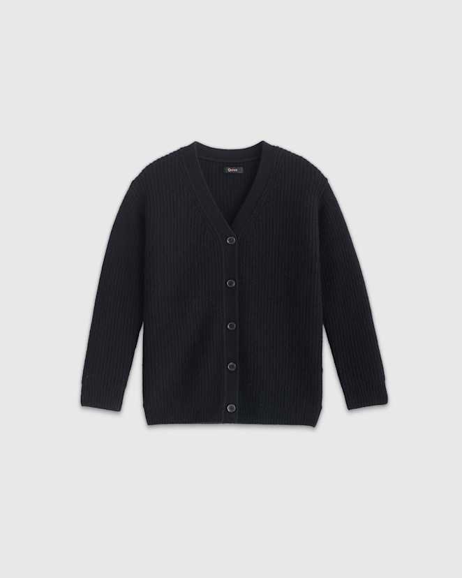 Black Washable Cashmere Oversized Fisherman Cardigan