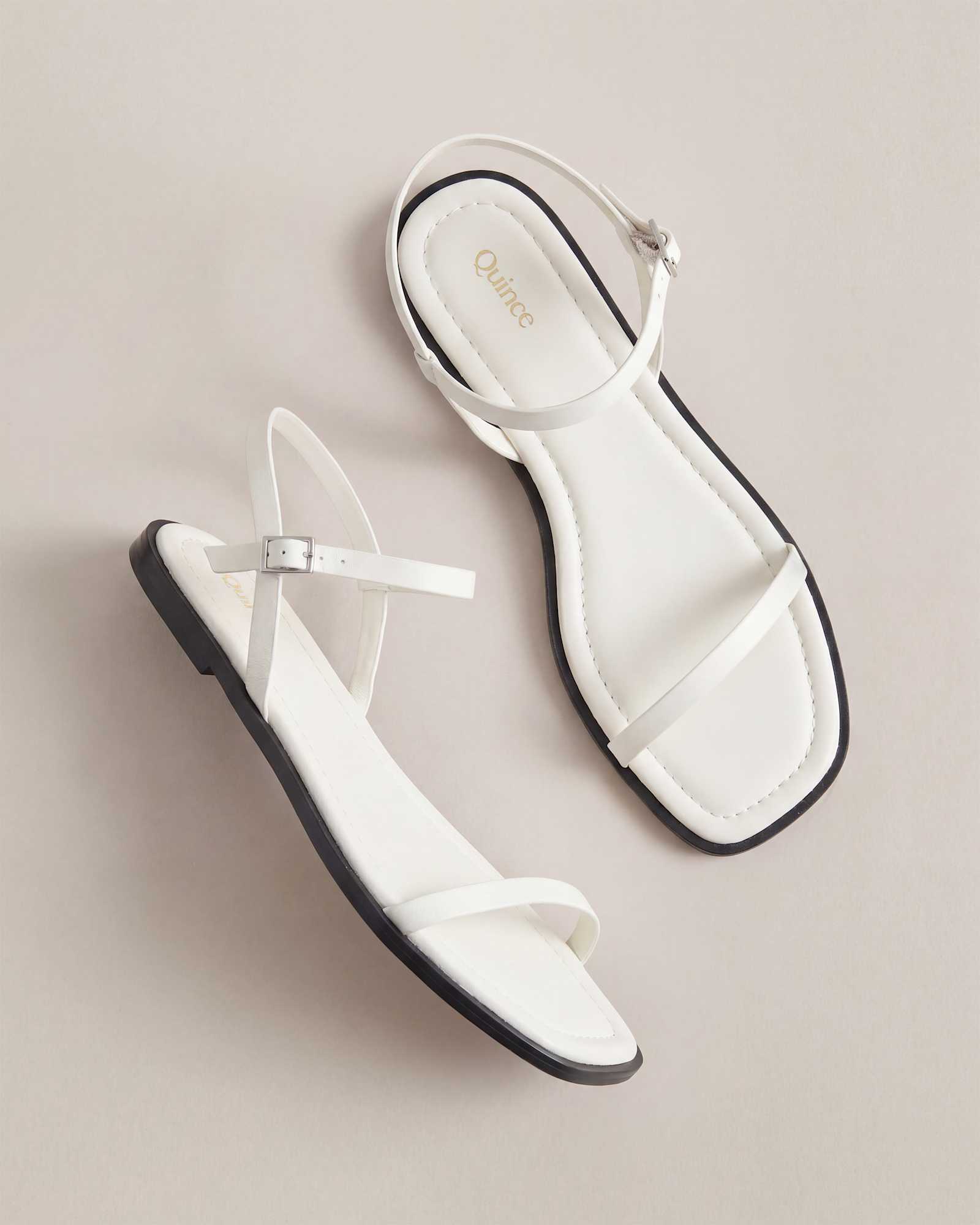 Bone Italian Leather Ankle Strap Flat Sandal