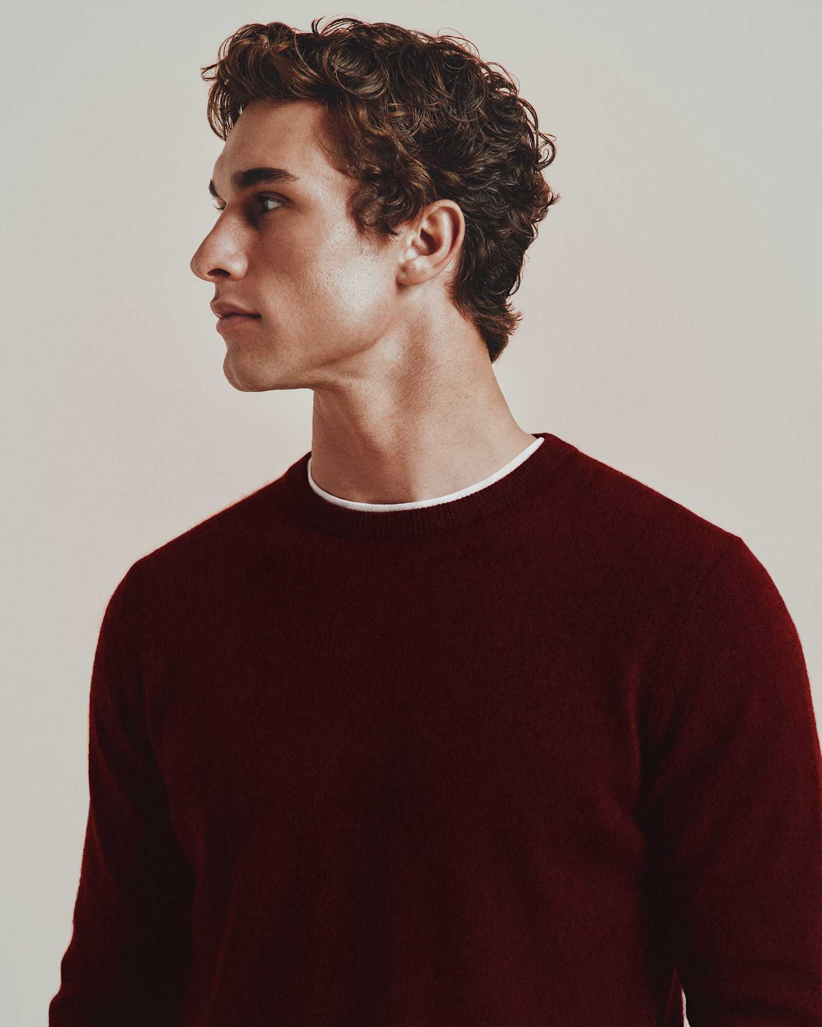 Rich Burgundy Mongolian Cashmere Crewneck Sweater