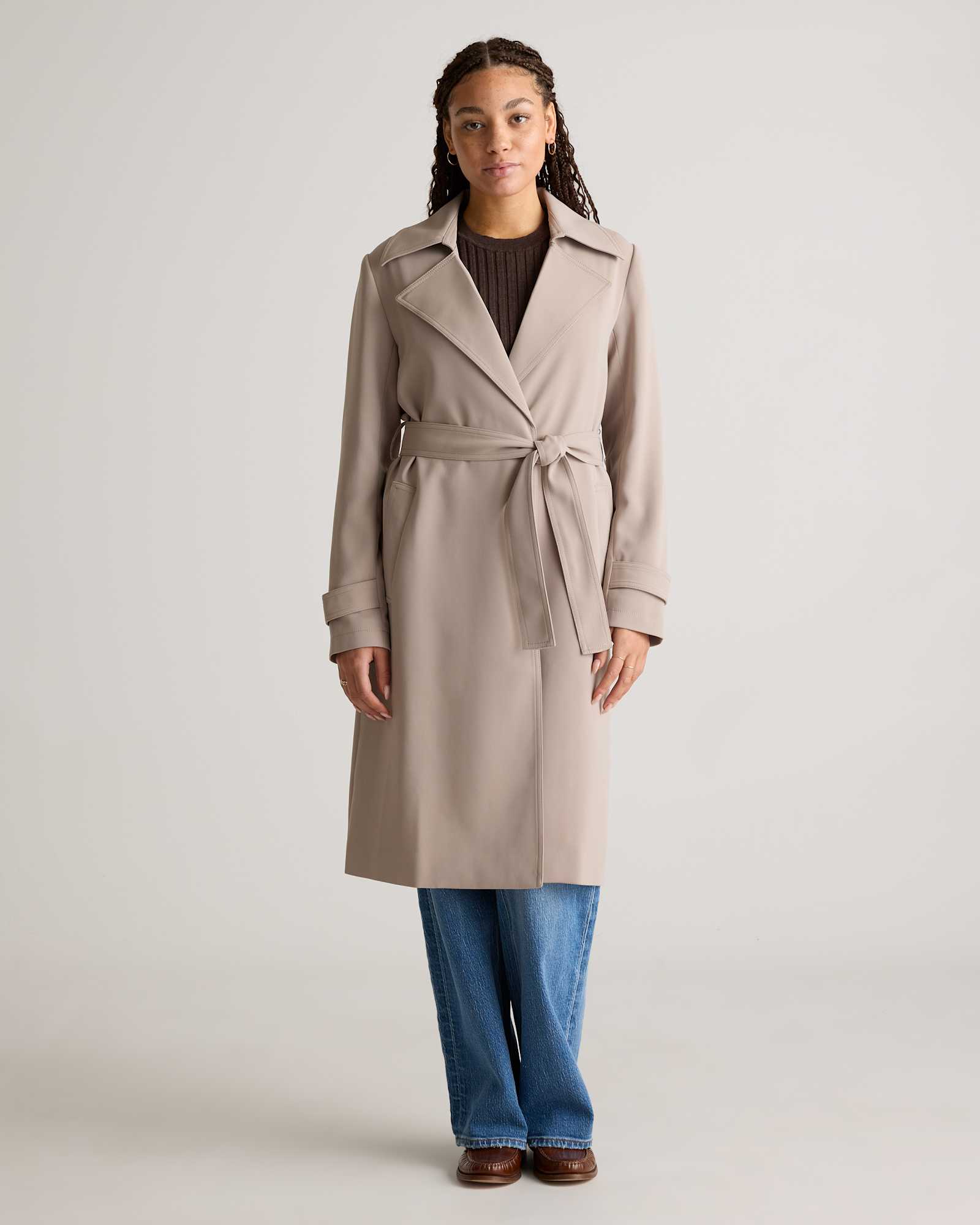 morel Stretch Crepe Trench Coat