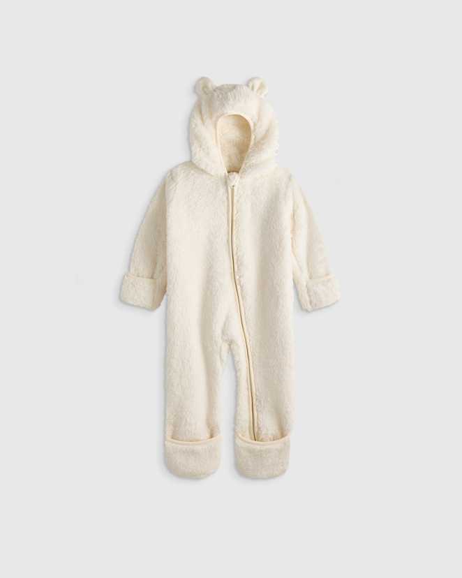 Ivory Recycled Sherpa Fleece Baby Bear Bunting
