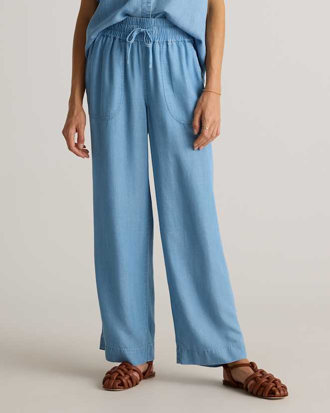 Light Indigo Pull-On Tencel Chambray Pants