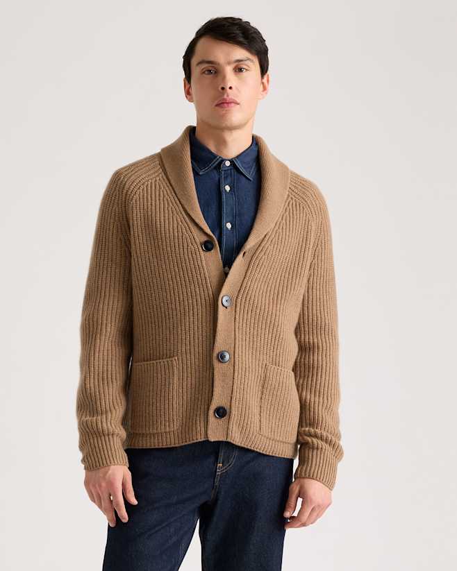 Teak Mongolian Cashmere Shawl Collar Cardigan