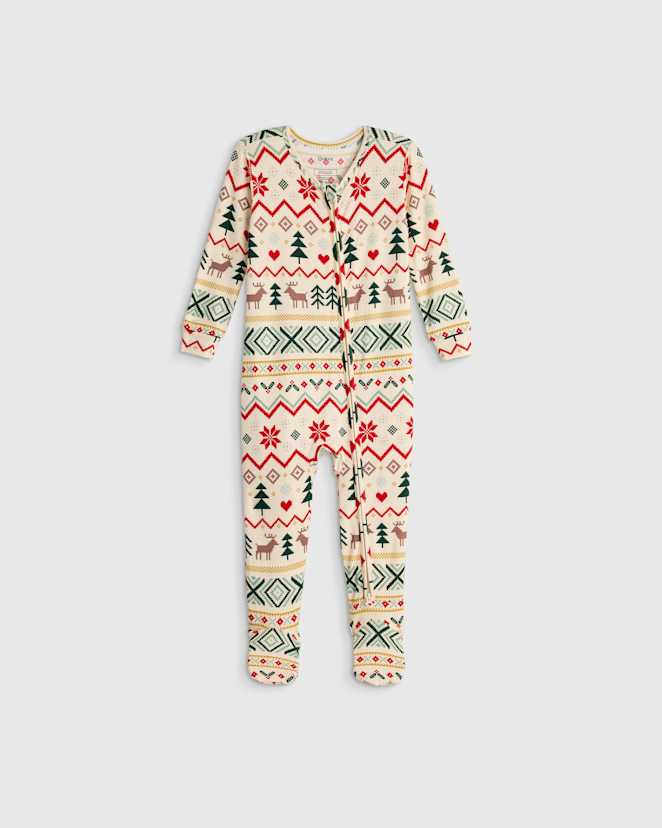 U--806 BABY Bamboo Footie Pajama Fairisle Scene 16265 CROPPED Fairisle Scene Bamboo Footie Pajama