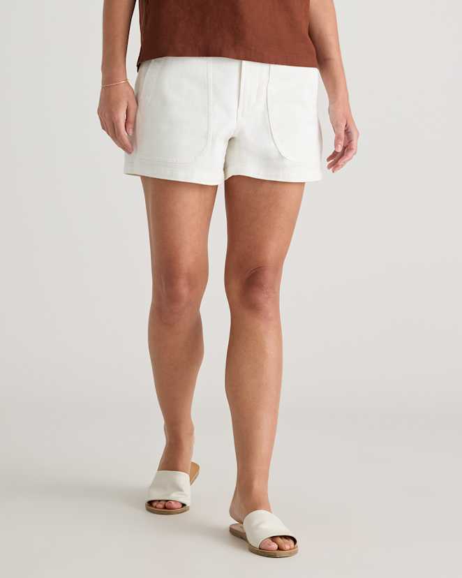 Ivory Organic Stretch Cotton Twill Utility Shorts