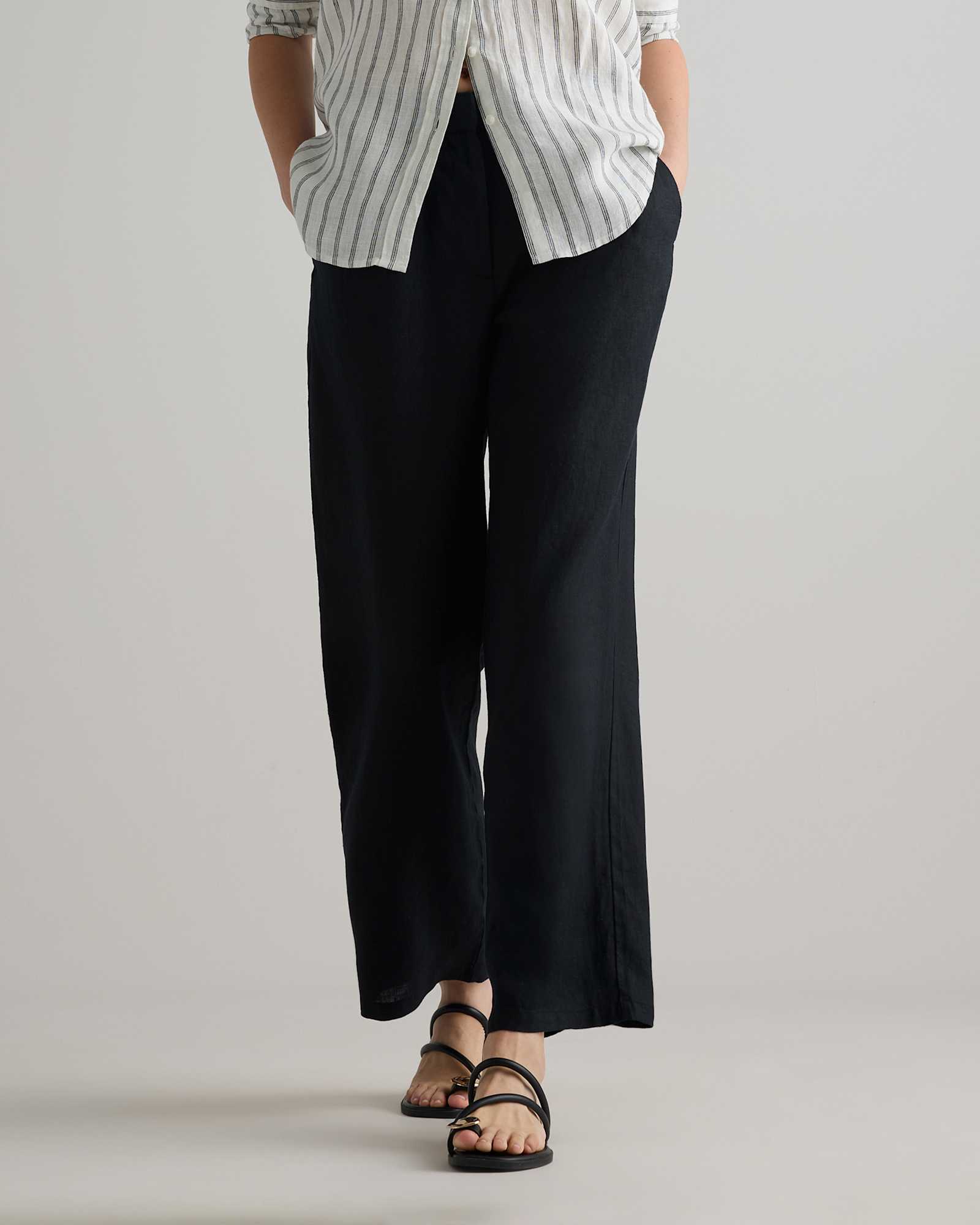 black 100% European Linen Pleated Trouser