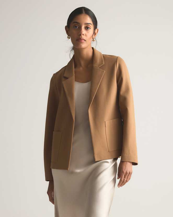 Roasted Pecan Ultra-Stretch Ponte Open Blazer