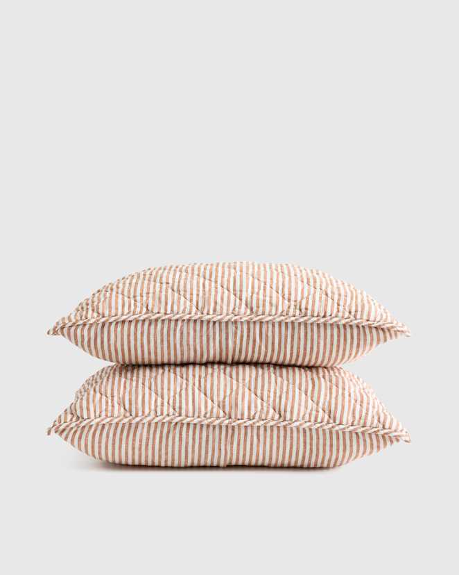 Terracotta/White Stripe European Linen Stripe Quilted Sham Set