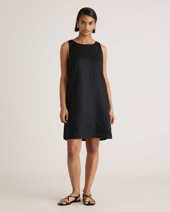 Black 100% European Linen Tank Mini Dress