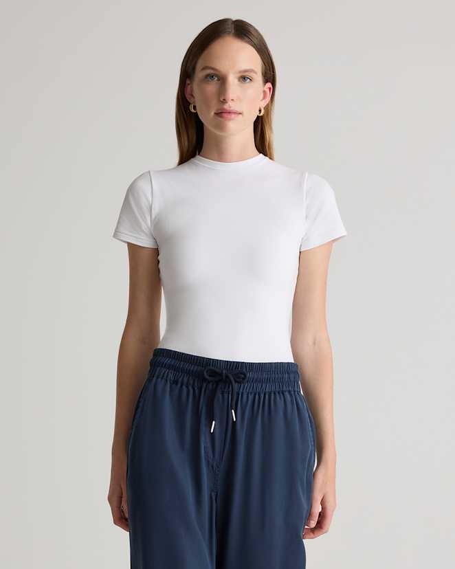 Soft White Stretch Cotton Jersey Fitted T-Shirt