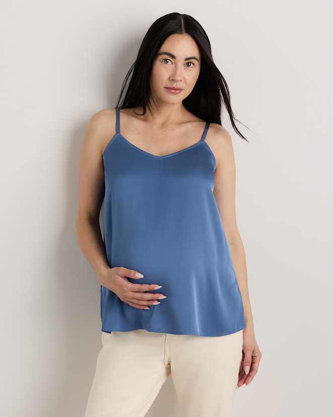 Moonstone Blue Washable Stretch Silk V-Neck Maternity Cami
