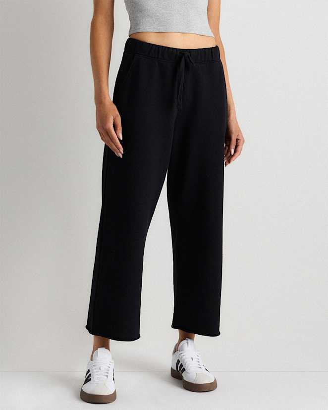 Bold Black Organic French Terry Cropped Wide Leg Pants
