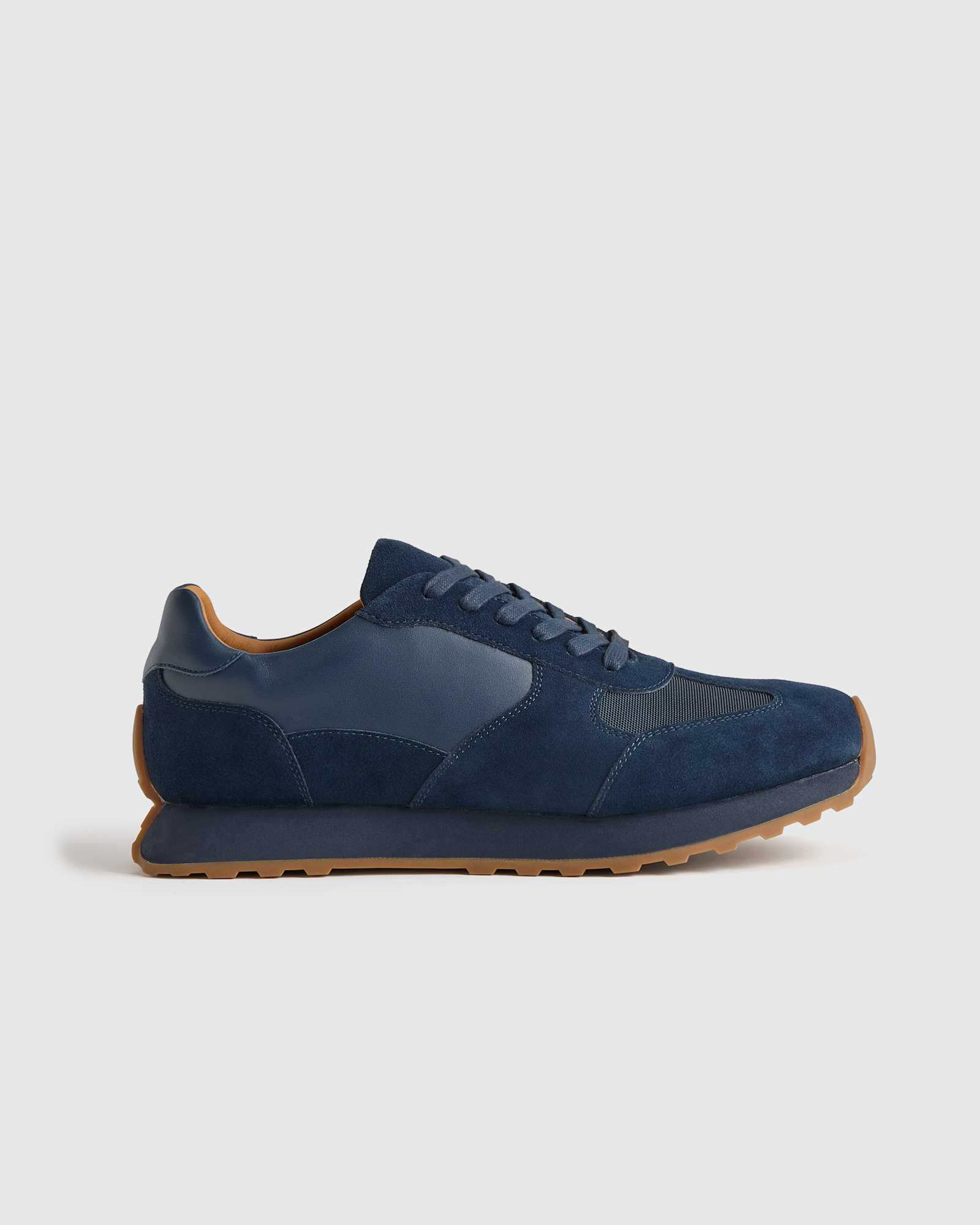 W--421 Men s Italian Leather and Suede Retro Runner Dark Navy 120 EDITED