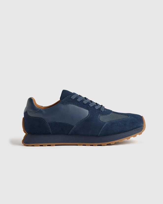 Dark Navy Italian Leather and Suede Retro Runner