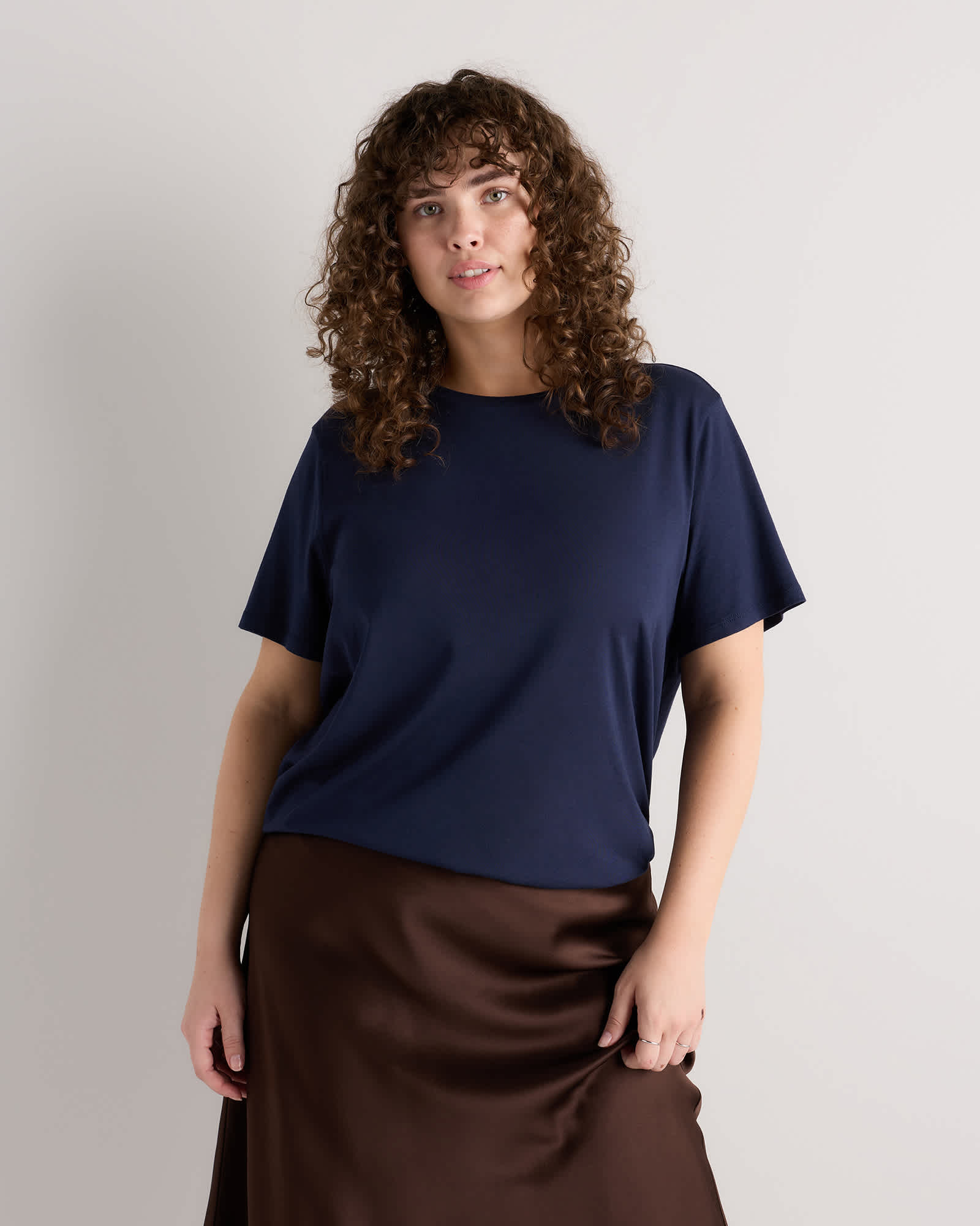 Navy Women's Plus Size Cotton Modal Crewneck Tee