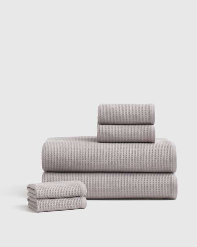 Grey Turkish Waffle Terry Bath Sheet Bundle