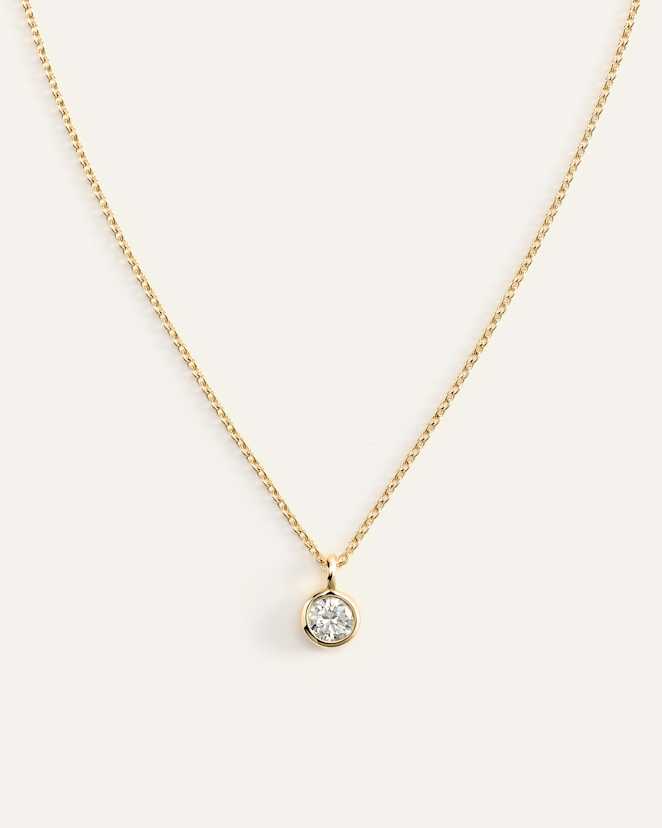 Lab Grown Diamond 14K Gold Birthstone Solitaire Bezel Pendant