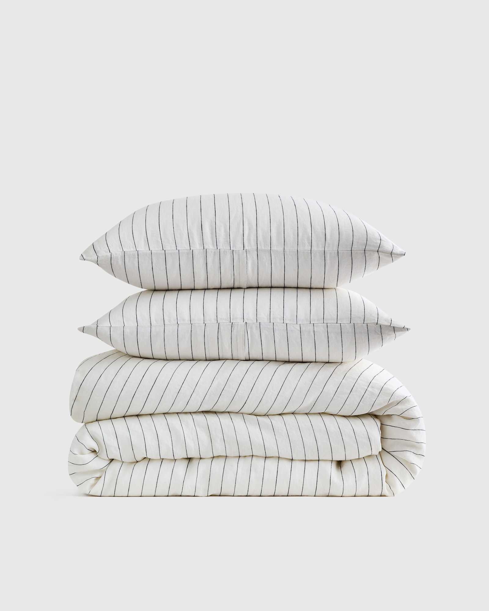 pencil-stripe European Linen Stripe Duvet Cover Set