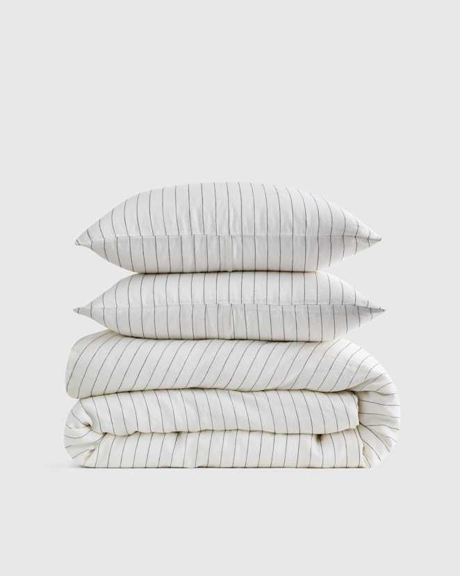 Pencil Stripe European Linen Stripe Duvet Cover Set