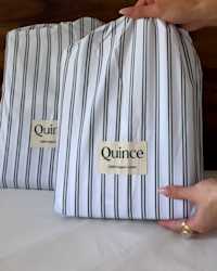 Classic Organic Percale Duvet Cover Set Double Stripe Becca Walshin 4x5