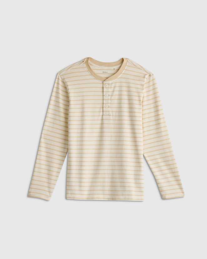 Oatmeal Stripe 100% Organic Cotton Long Sleeve Henley Tee