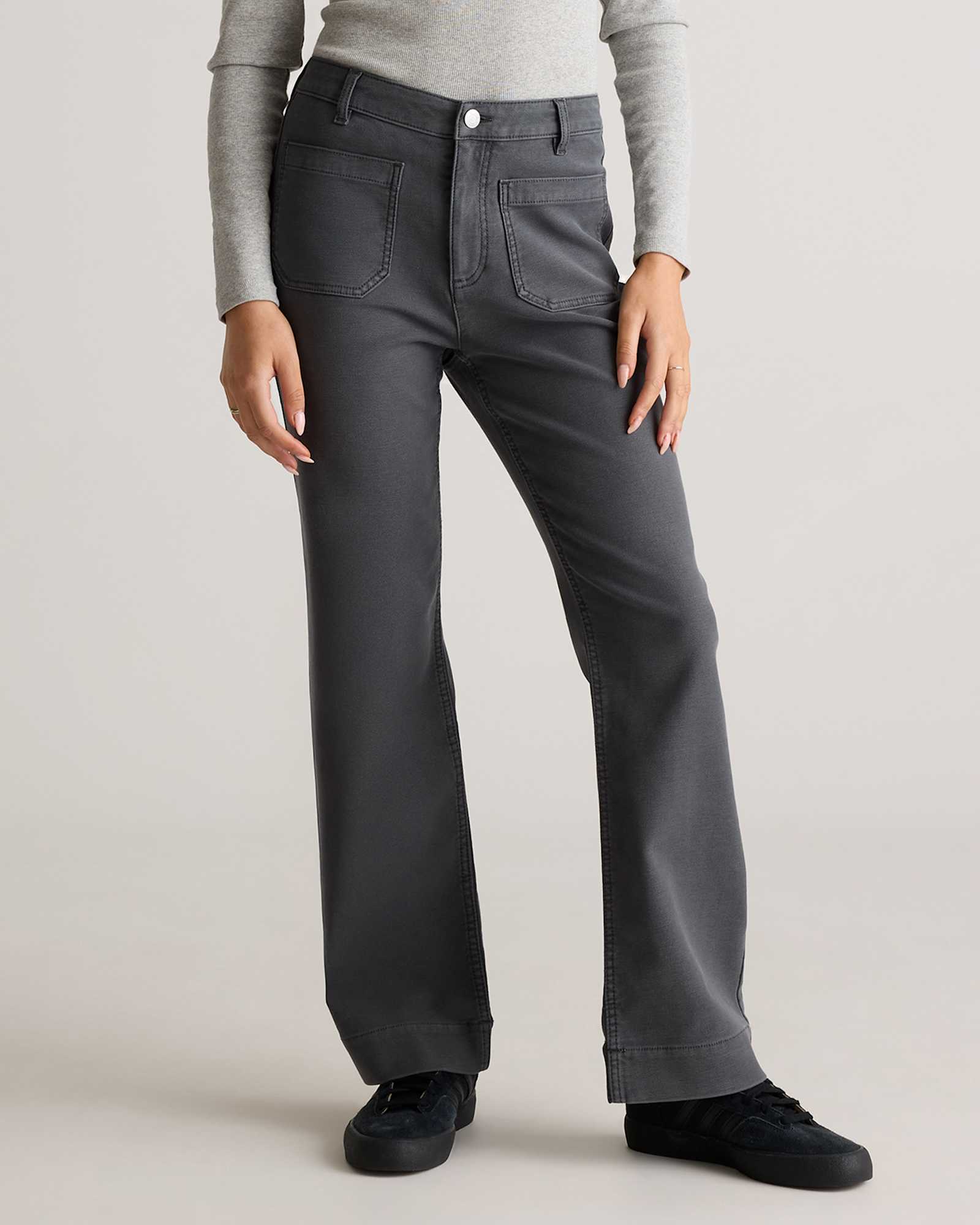 Dark Coal French Terry Wide Leg Pants