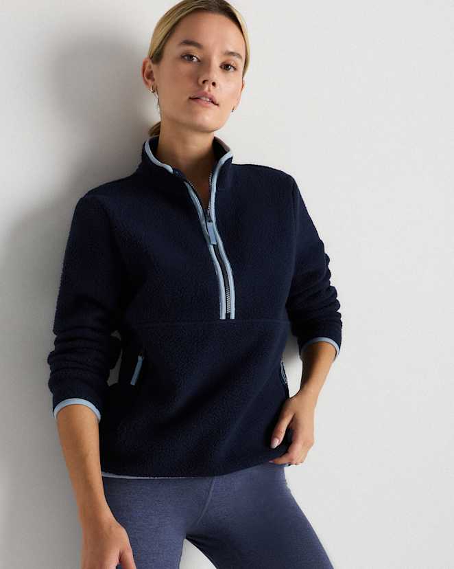 Deep Navy/Spa Blue Sherpa Half-Zip Jacket