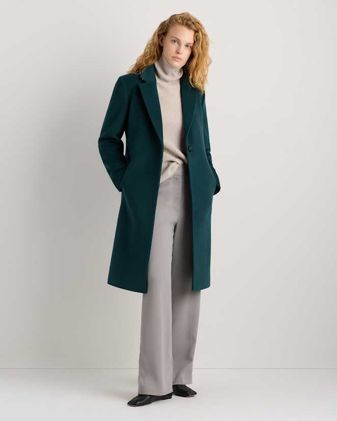 Nocturnal Green Wool Cashmere Classic Single-Breasted Coat