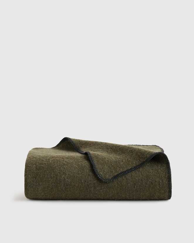 Olive Wool Whipstitch Throw