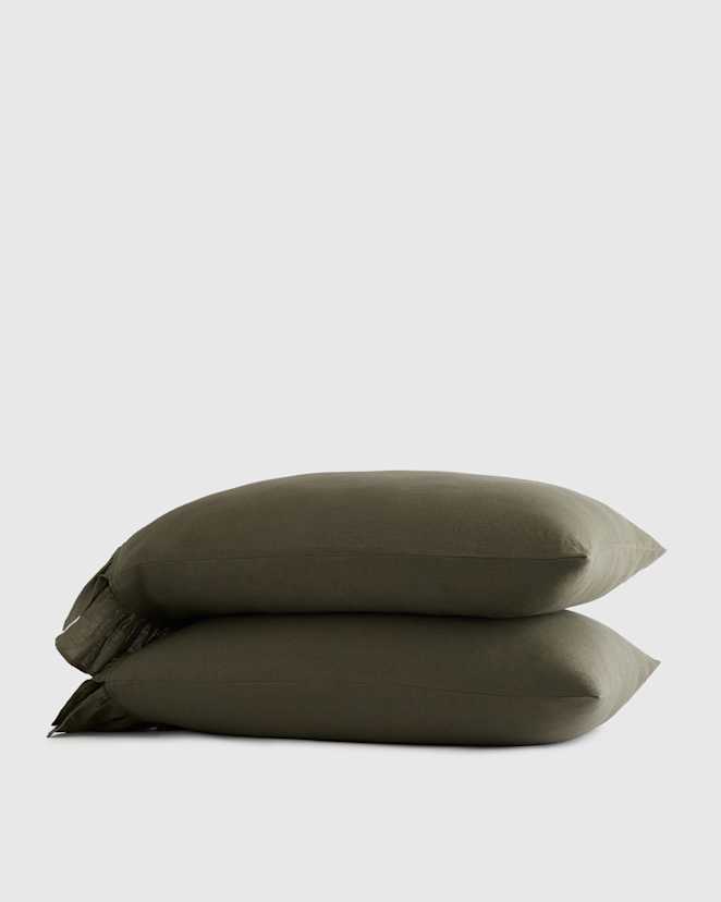 Dusty Olive European Linen Ruffle Pillowcase Set