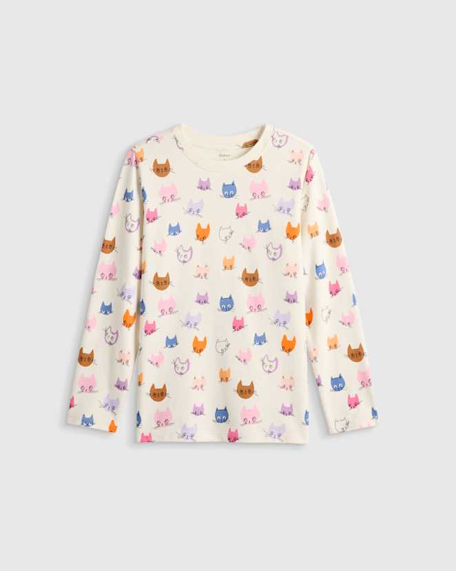 Colorful Cat Faces 100% Organic Cotton Jersey Long Sleeve Tee
