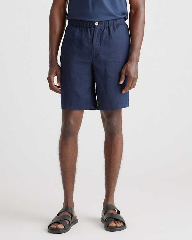 Deep Navy 100% European Linen Shorts - 10"