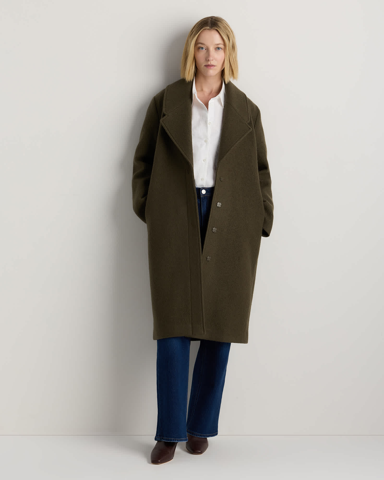 Olive Grove Manteau long à col châle 100 % laine mérinos
