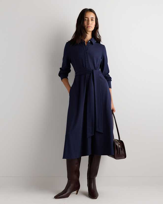 Deep Navy Tencel Modal Knit Midi Shirt Dress